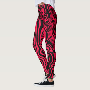 Wavy Stripe Black Red Leggings or Choose Colour