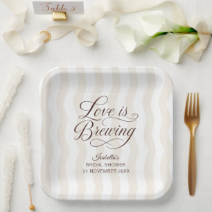 Wavy Stripe Love Is Brewing Bridal Shower Party Paper Plate