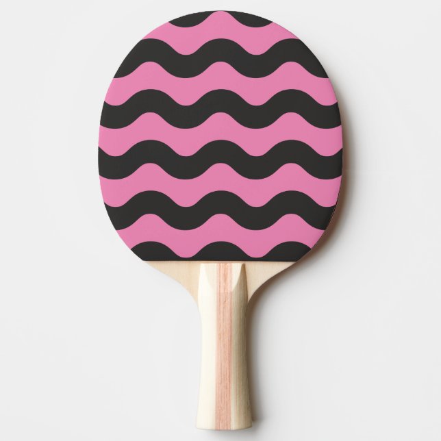 Wavy Stripe Pink and Black Colour Ping Pong Paddle (Front)