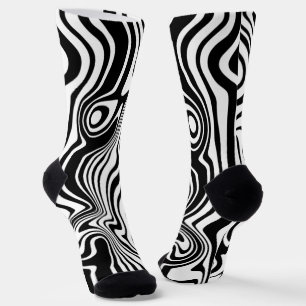 Wavy Striped Black and White Socks - Custom Colour