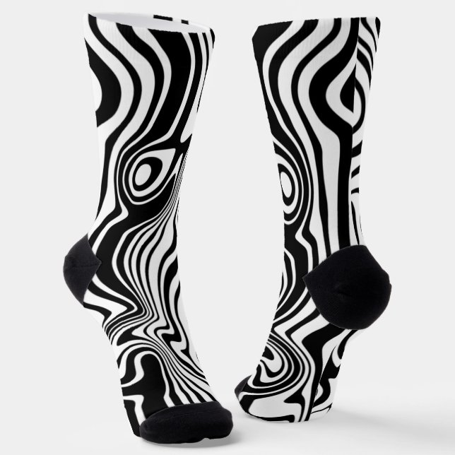 Wavy Striped Black and White Socks - Custom Colour (Angled)