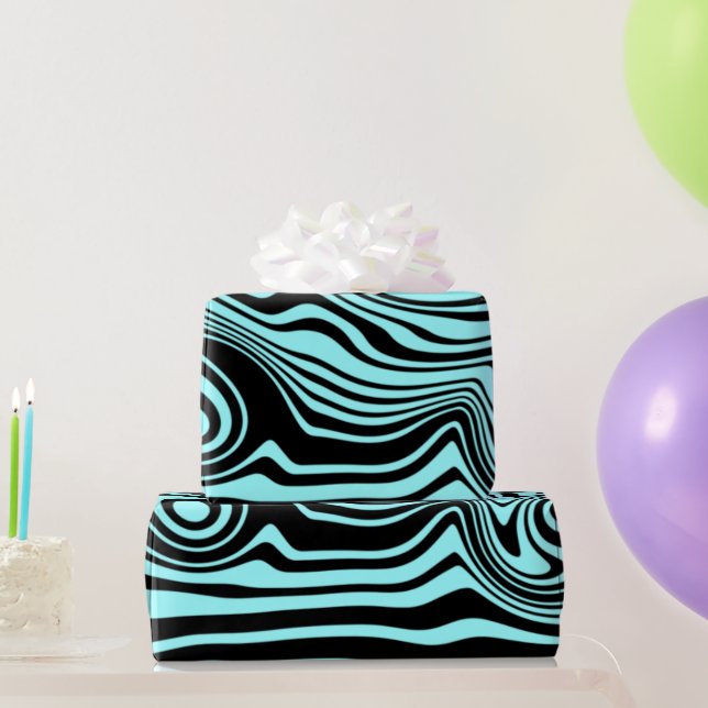 Wavy Striped Black Teal Wrapping Paper (Party Gifts)