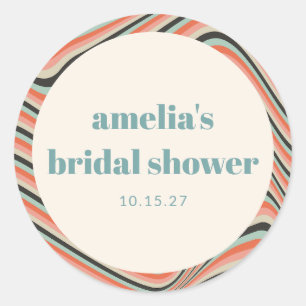 Wavy Stripes Aqua Peach Custom Bridal Shower Classic Round Sticker