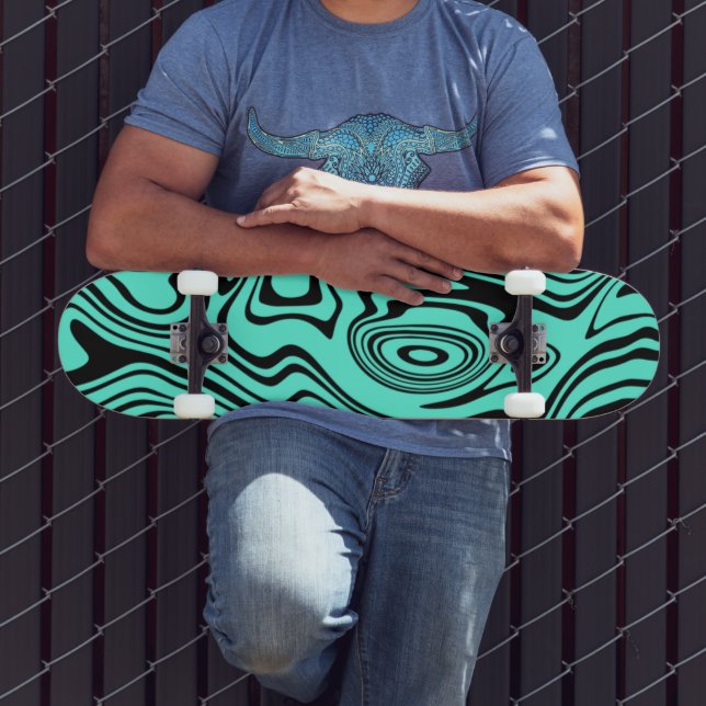 Wavy Stripes Brack Teal Skateboard (Outdoor 3)