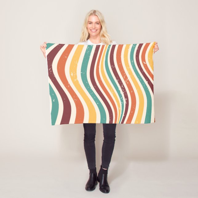 Wavy stripes, grunge. Retro Fleece Blanket (In Situ)