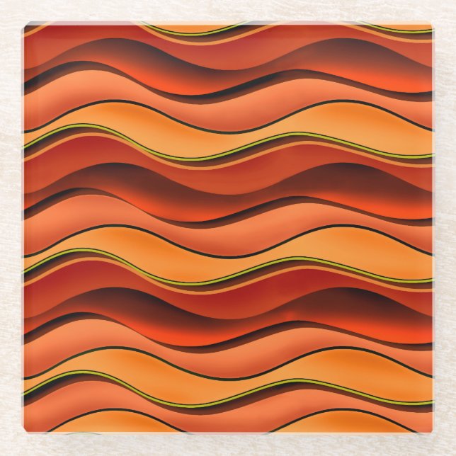 Wavy Stripes: Seamless Pattern Design. Glass Coaster (Front)