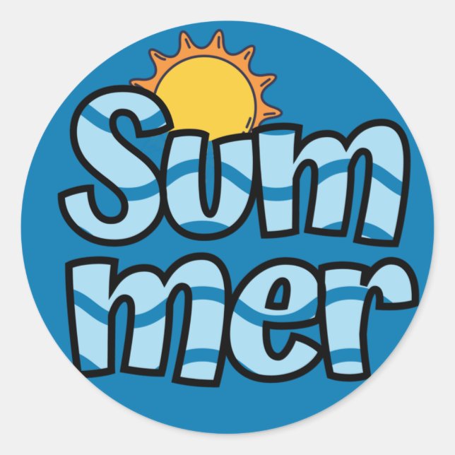 Wavy summer typography tropical  classic round sticker (Front)