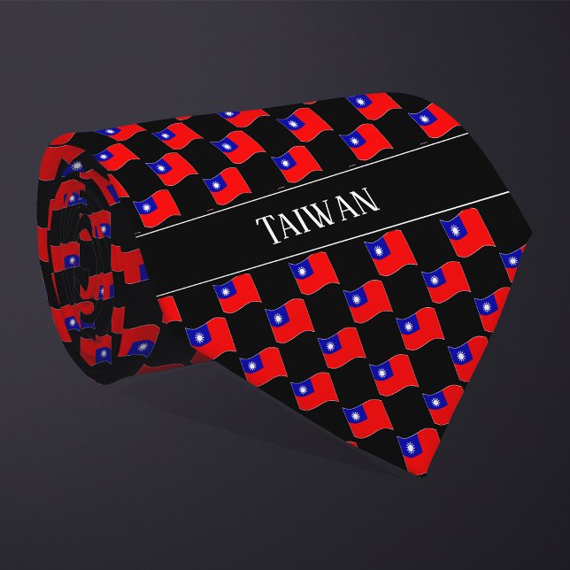 Wavy Taiwan Flag Pattern  Tie (Creator Uploaded)