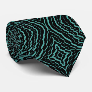 Wavy Tilted Ribbon Pattern With Teal On Black Tie
