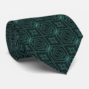 Wavy Tilted Ribbon Pattern With Teal On Black      Tie