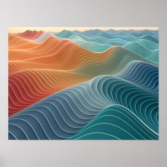 Wavy Topographic Lines in 3D Poster (Front)