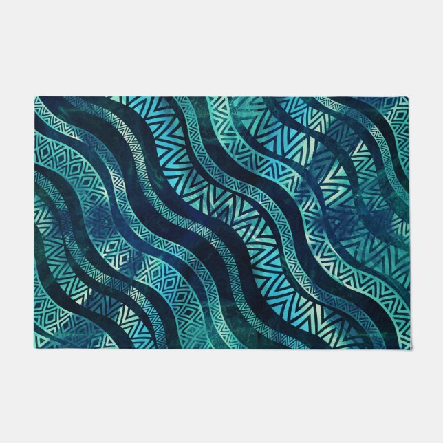 Wavy Tribal  Ethnic Boho Pattern Doormat (Front)