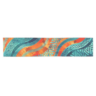 Wavy Tribal  Ethnic Boho Pattern Short Table Runner