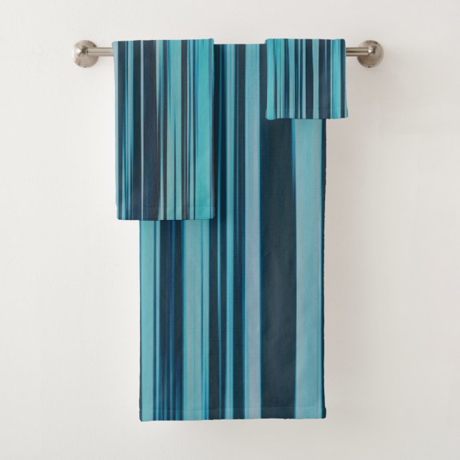 Wavy Turquoise and Blue Stripes Bath Towel Set (Insitu)