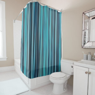Wavy Turquoise and Blue Stripes Shower Curtain