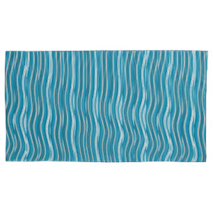 Wavy Turquoise and White Stripes Pillowcase