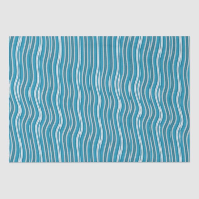 Wavy Turquoise and White Stripes Tissue Paper (Front)