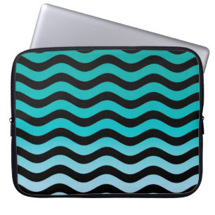 Wavy Turquoise Stripes Laptop Sleeve