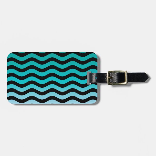 Wavy Turquoise Stripes Pattern Luggage Tag (Front Horizontal)