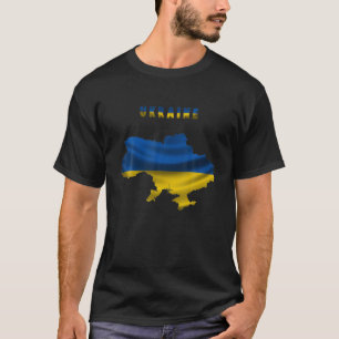 Wavy Ukrainian Flag Inside Map Of Ukraine T-Shirt