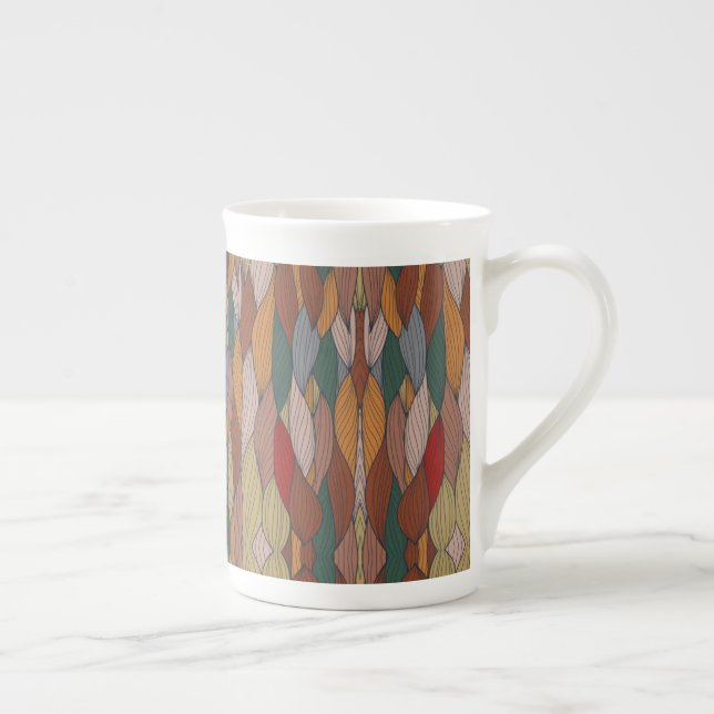 Wavy Unique Pattern with Pink Orange Brown Green   Bone China Mug (Right)