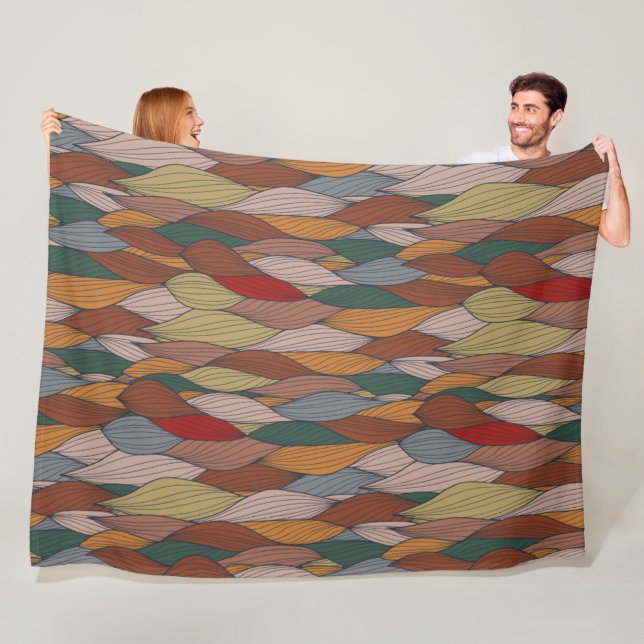 Wavy Unique Pattern with Pink Orange Brown Green  Fleece Blanket (In Situ)