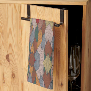 Wavy Unique Pattern with Pink Orange Brown Green Tea Towel