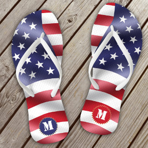 Wavy US Flag Red White and Blue Flip Flops
