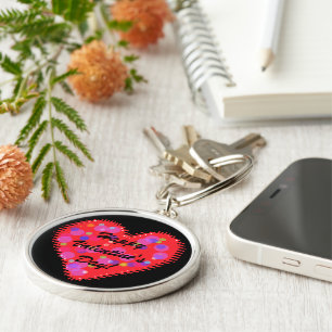 Wavy Valentine's Day Heart and Circles Keychain