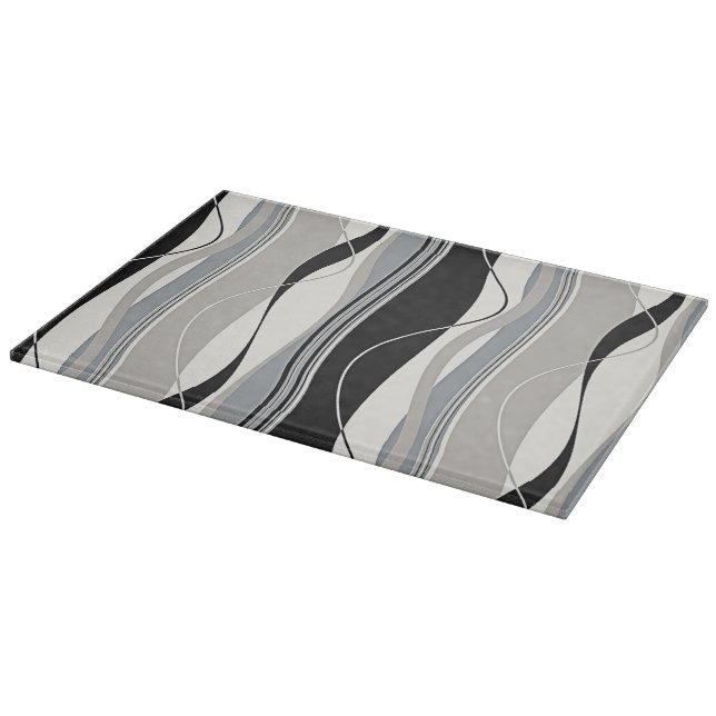 Wavy Vertical Stripes Black Grey & White Cutting Board (Corner)