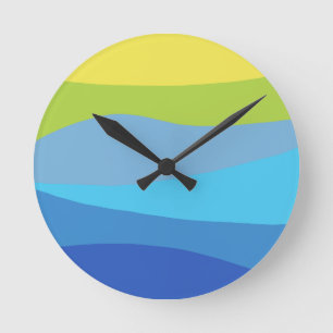 Wavy Vibrant Colourful Design Blue Green Yellow Round Clock
