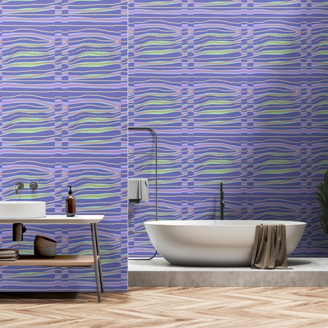 Wavy Waves Blue  Wallpaper (Bathroom)