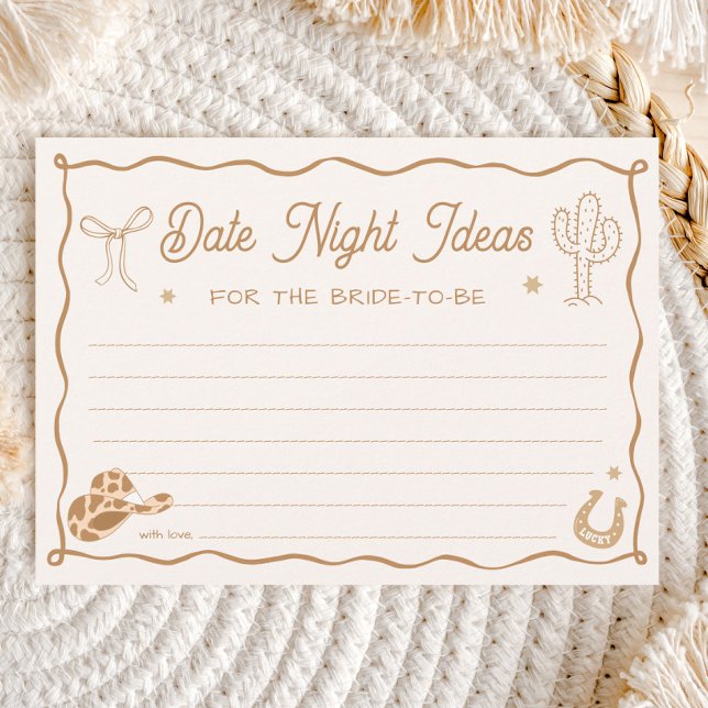 Wavy Western Bridal Shower Date Night Ideas Card (Creator Uploaded)