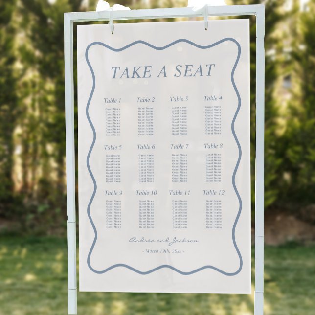Wavy White and Blue Acrylic Wedding Seating Chart (Creator Uploaded)