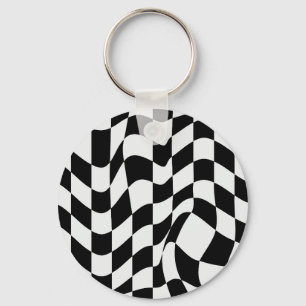Wavy White over black modern pattern  Key Ring