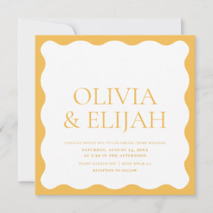 Wavy Yellow Modern Typography Wedding Invitation
