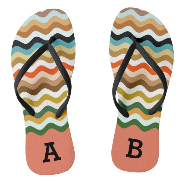 Wavy Zigzag Multicolored Pattern w Your Monogram Jandals (Footbed)