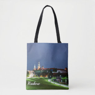 Wawel castle at night in Krakow, Poland Tote Bag