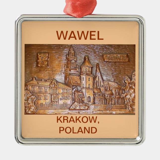 WAWEL CASTLE KRAKOW POLAND ON TAN BACKGROUND METAL TREE DECORATION (Front)