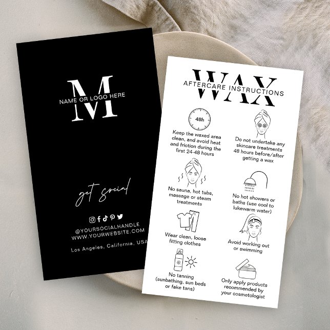 Wax Aftercare Instructions Guide Minimalist Logo Business Card (Creator Uploaded)