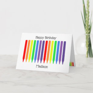 Wax crayons bright rainbow colours, happy birthday card