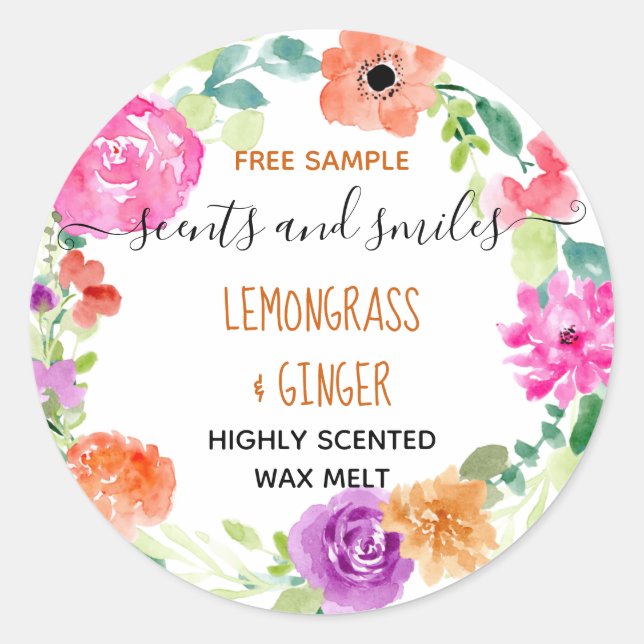 Wax Melt Pretty Floral Free Sample Product Classic Round Sticker (Front)