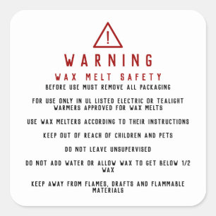 Wax Melt Safety Warning Square Sticker