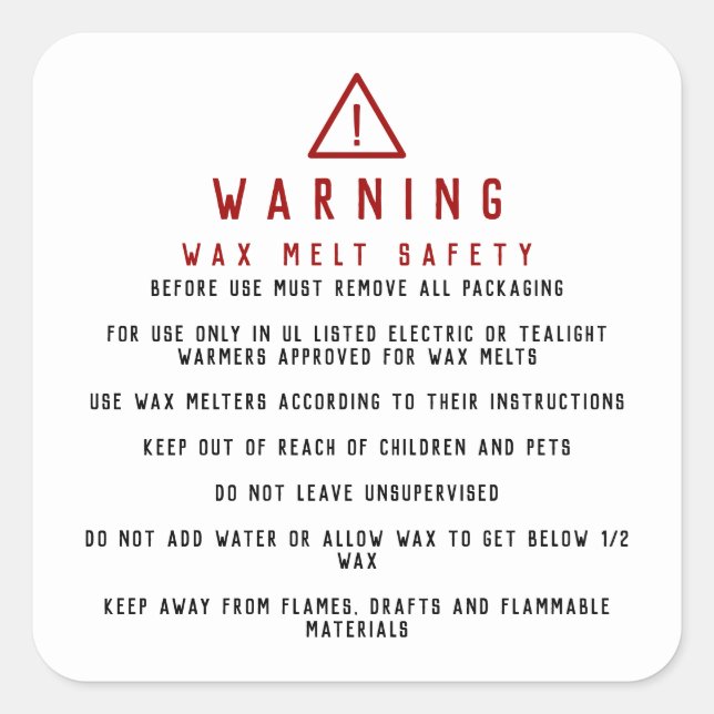 Wax Melt Safety Warning  Square Sticker (Front)