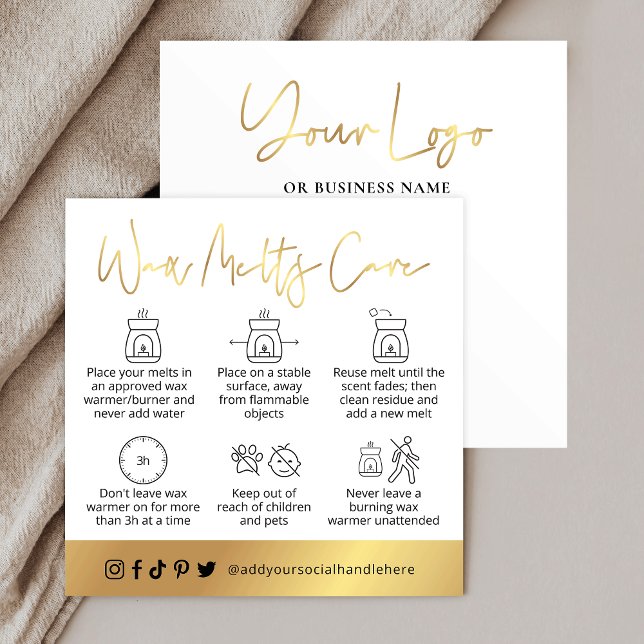 Wax Melts Safety Guide White & Gold Logo Card (Creator Uploaded)