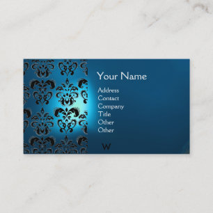 WAX SEAL DAMASK MONOGRAM blue Business Card