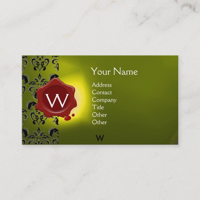 WAX SEAL DAMASK MONOGRAM BUSINESS CARD (Front)