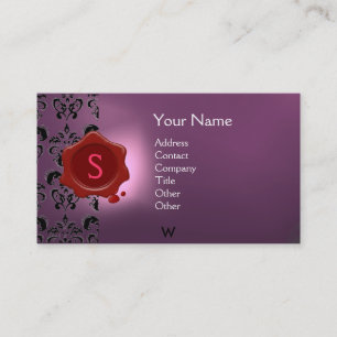 WAX SEAL DAMASK MONOGRAM purple Business Card