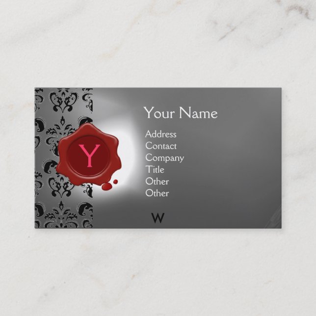 WAX SEAL DAMASK MONOGRAM white Business Card (Front)