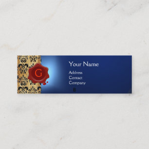 WAX SEAL DAMASK PARCHMENT  MONOGRAM blue Mini Business Card